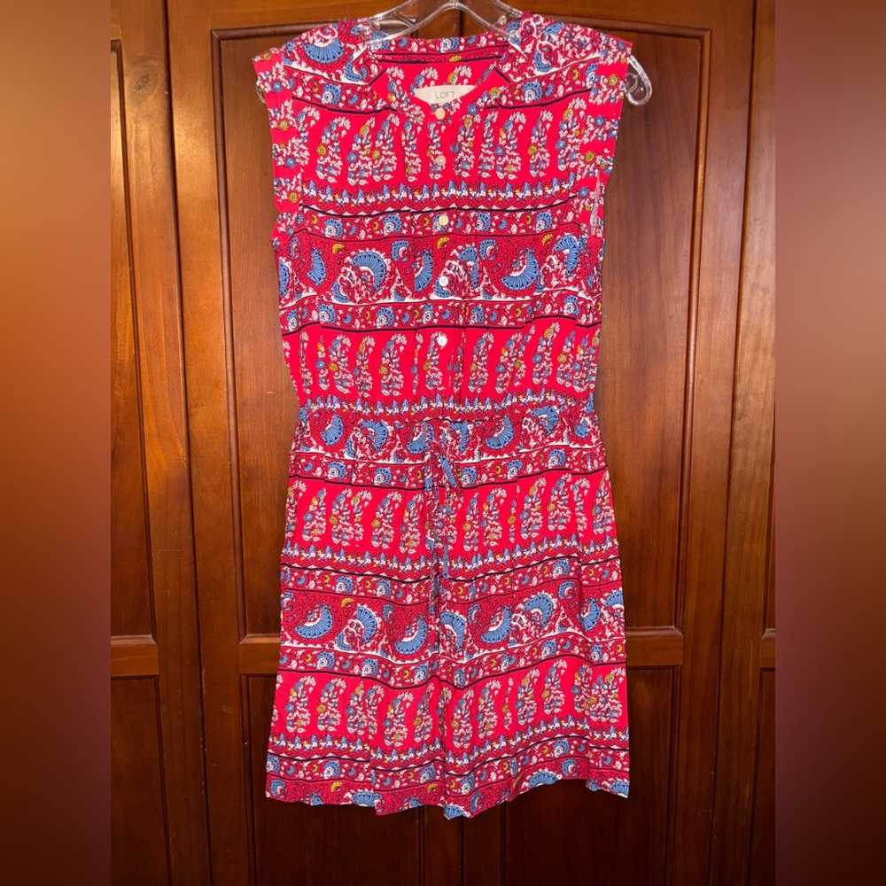 NWT LOFT Pink, Blue &‎ White Blue Paisley Mini Dress 19↔️35↕️ #1588